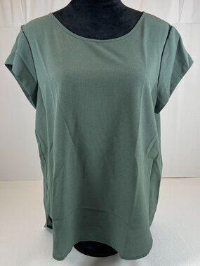 ONLY Teal Blue Green Cap Sleeve Zip Back Blouse Tunic Top Size L Minimalist